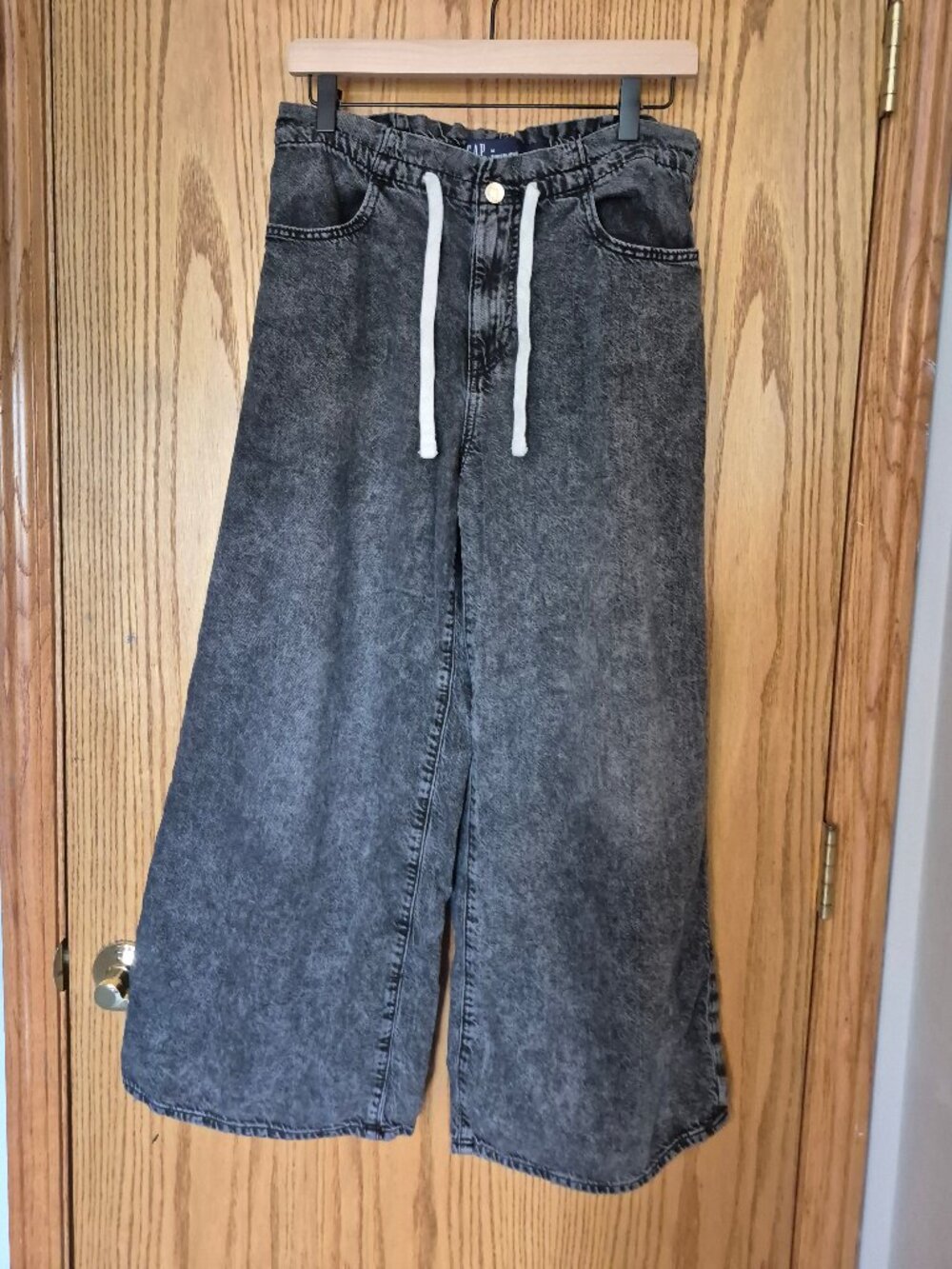 GAP Black Wash Wide Leg Drawstring Jeans